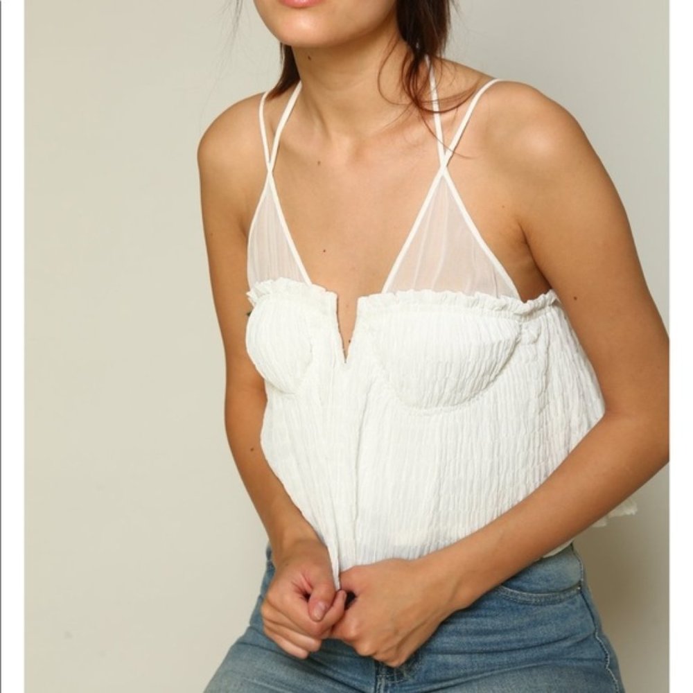 Line & Dot White Strappy Cropped Tank Top